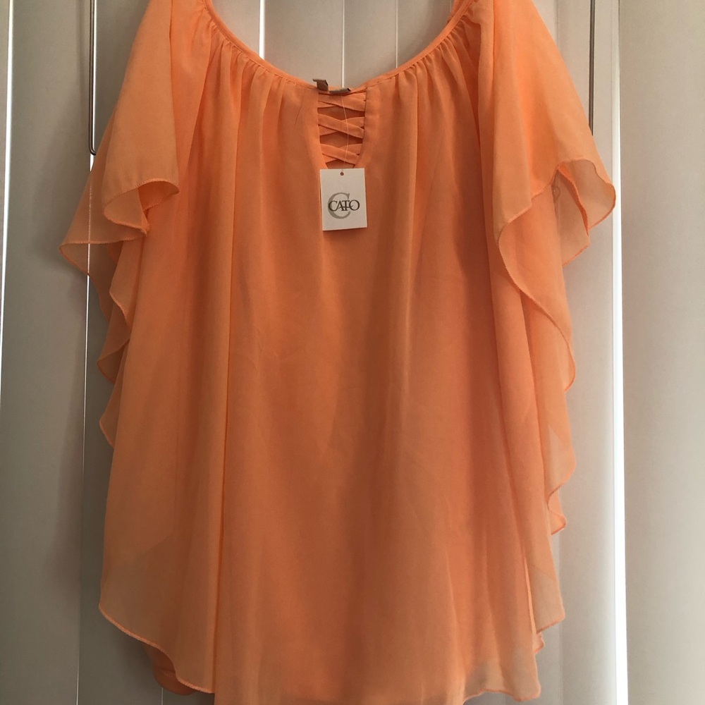 Cato Orange Flutter Sleeve Ruffled Blouse